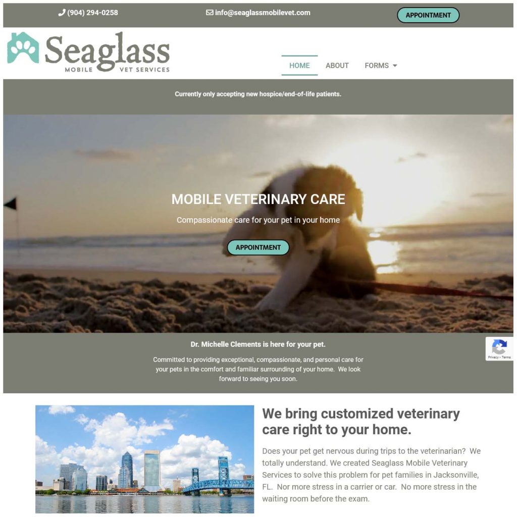 screenshot of www.seaglassmobilevet.com website